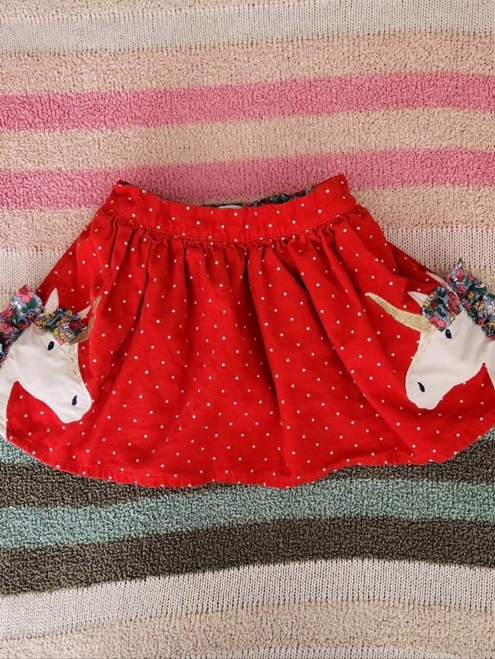 Mini Boden Red Polka Dot Unicorn Pocket Skirt 2-3 2t 3t Winter